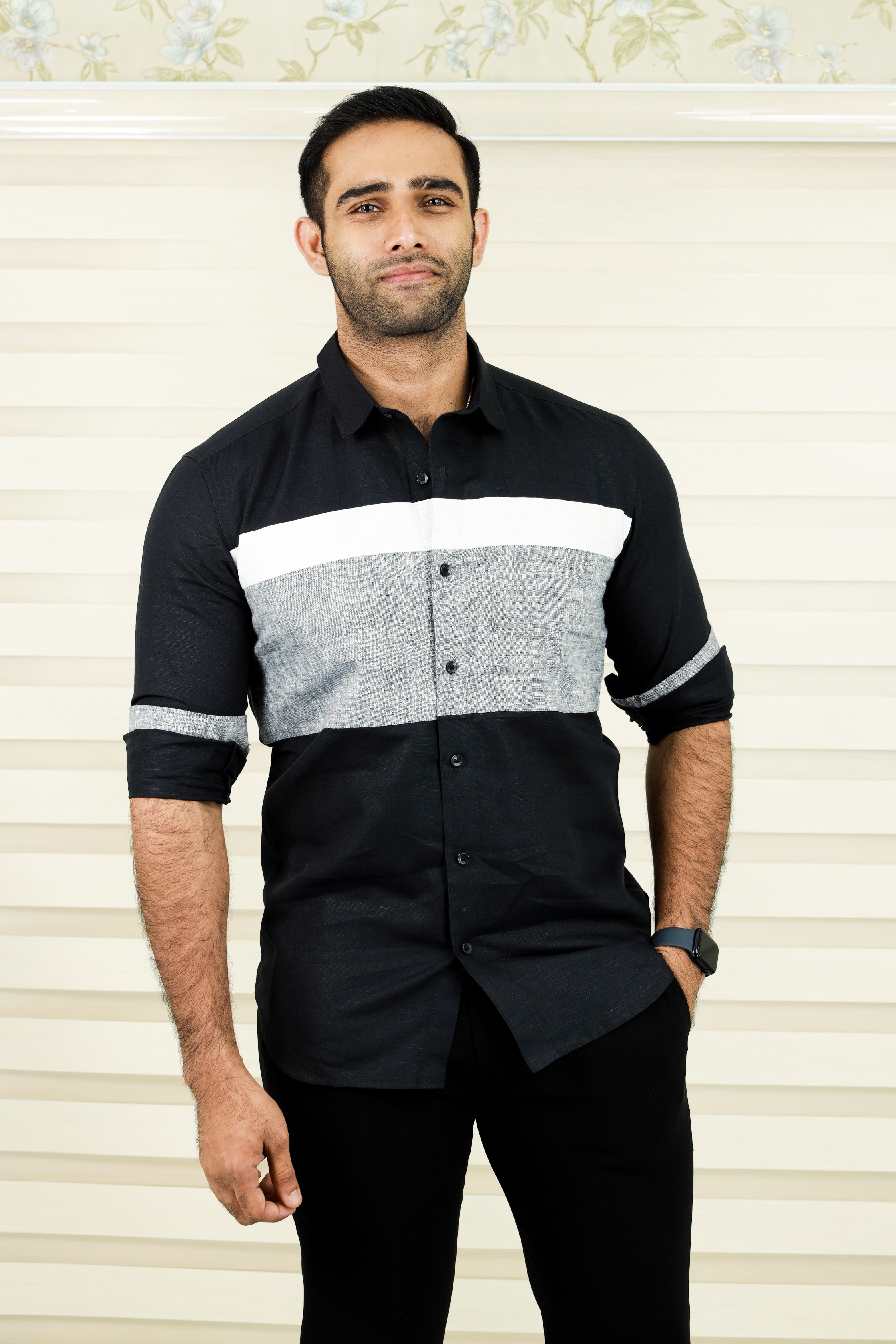 Multi Tone Cutaway Collar Designer Linen Shirt  (Only Shirt)