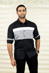 Multi Tone Cutaway Collar Designer Linen Shirt  (Shirt + Black Pants)