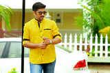 Ripe Yellow Chinese Collar Linen Shirt with Black Contrast Detailing on Neck, Placket, Pocket & Sleeves  (Only Shirt)