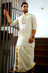 Off White Silk Kurta with Hand Work Detailing on Placket  (Only Kurta)