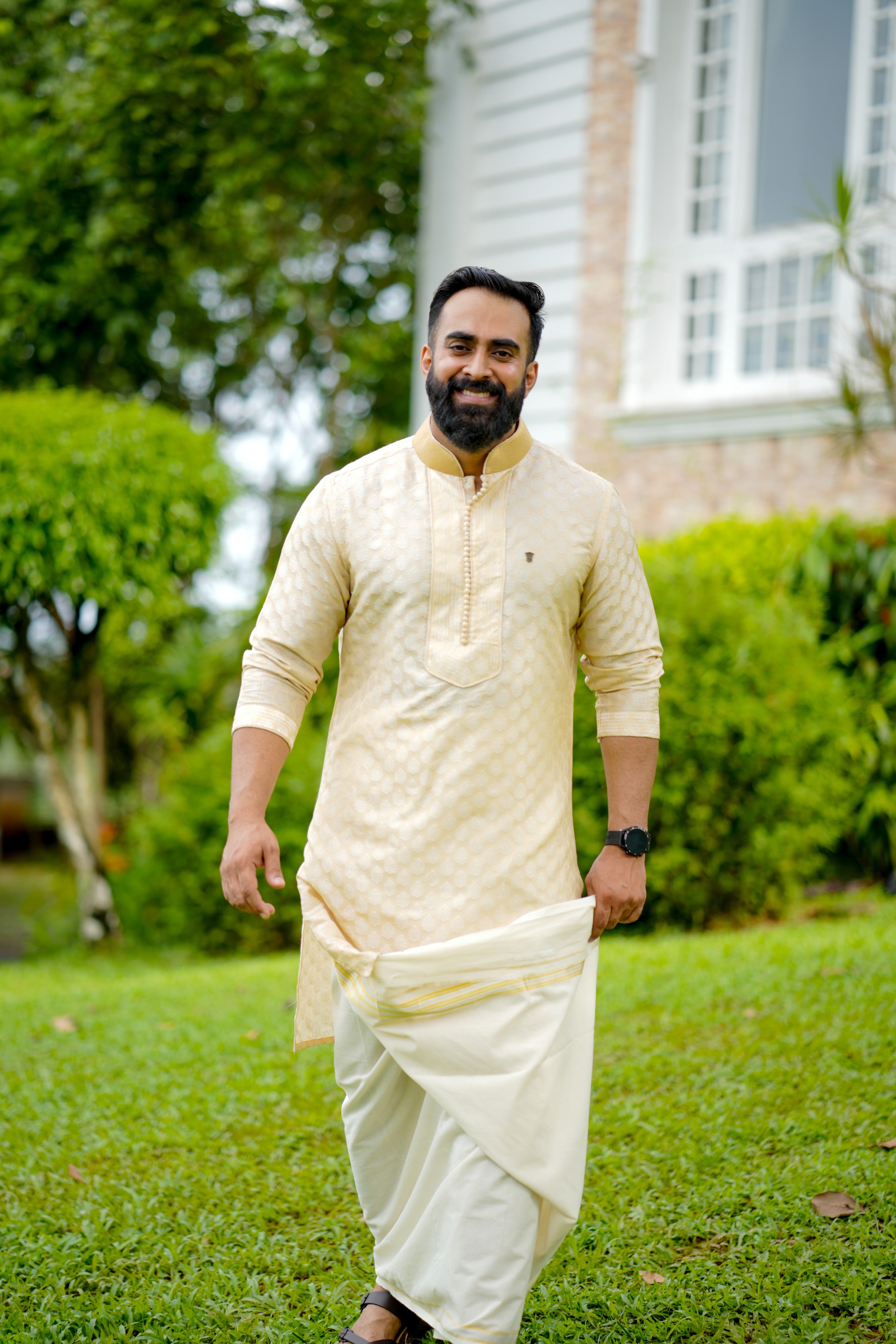 Light Golden Brocade Kurta with Golden Zari Thread Detailing  (Only Kurta)