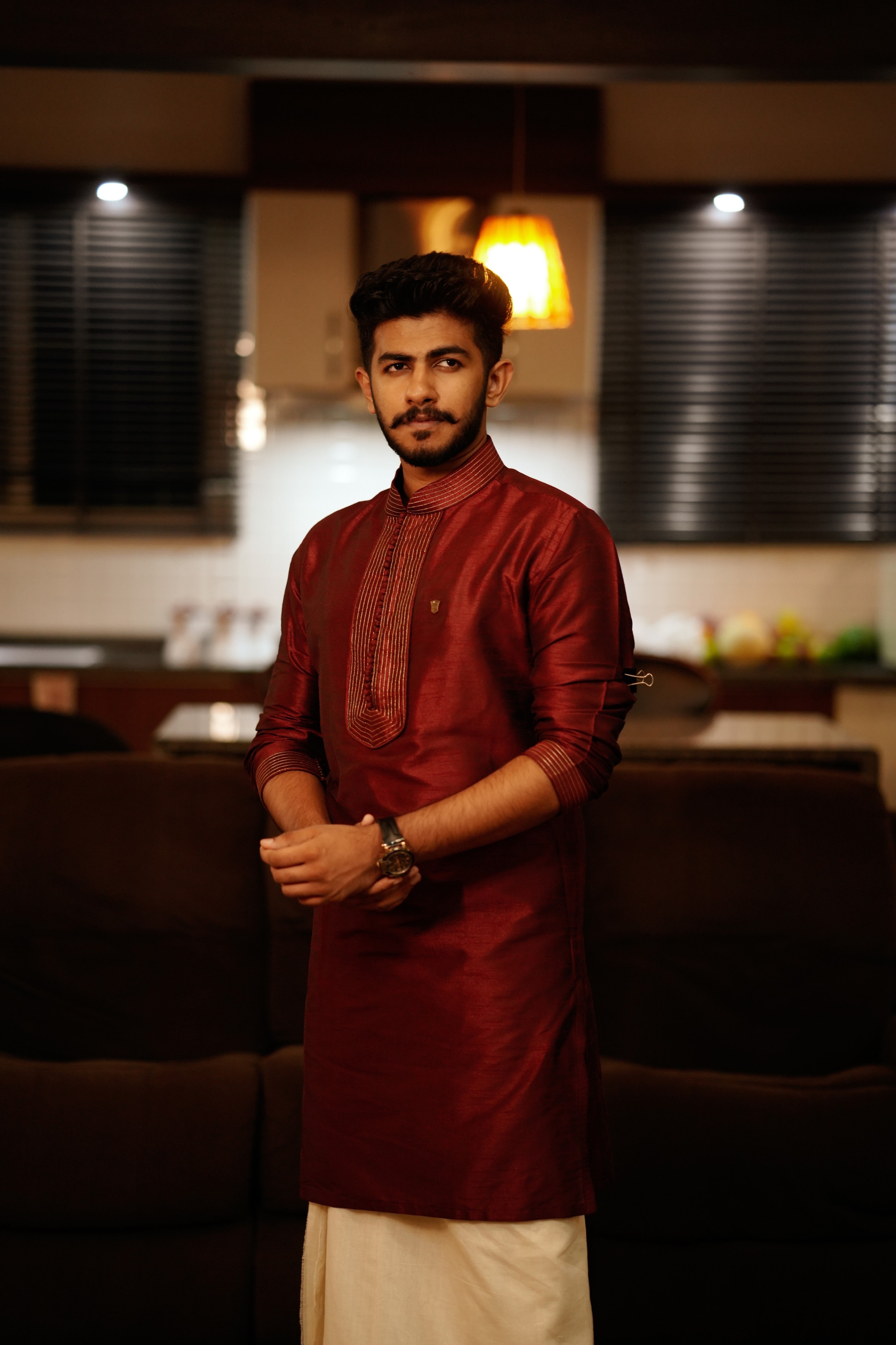 Maroon Red Kurta With Golden Zari Stitch Detailing (Only Kurta)