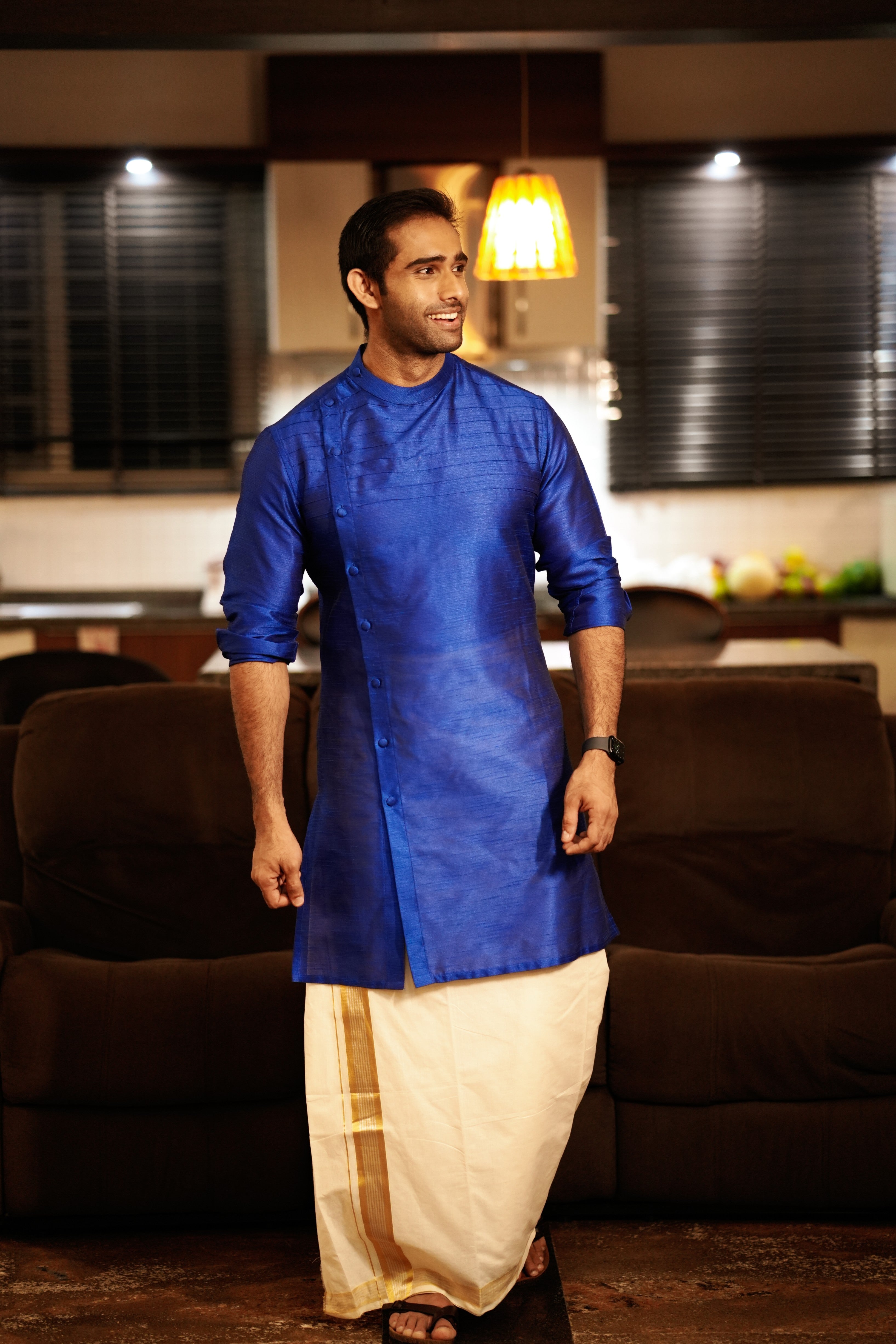 Cobalt Blue Horizontal Side Open Kurta (Only Kurta)