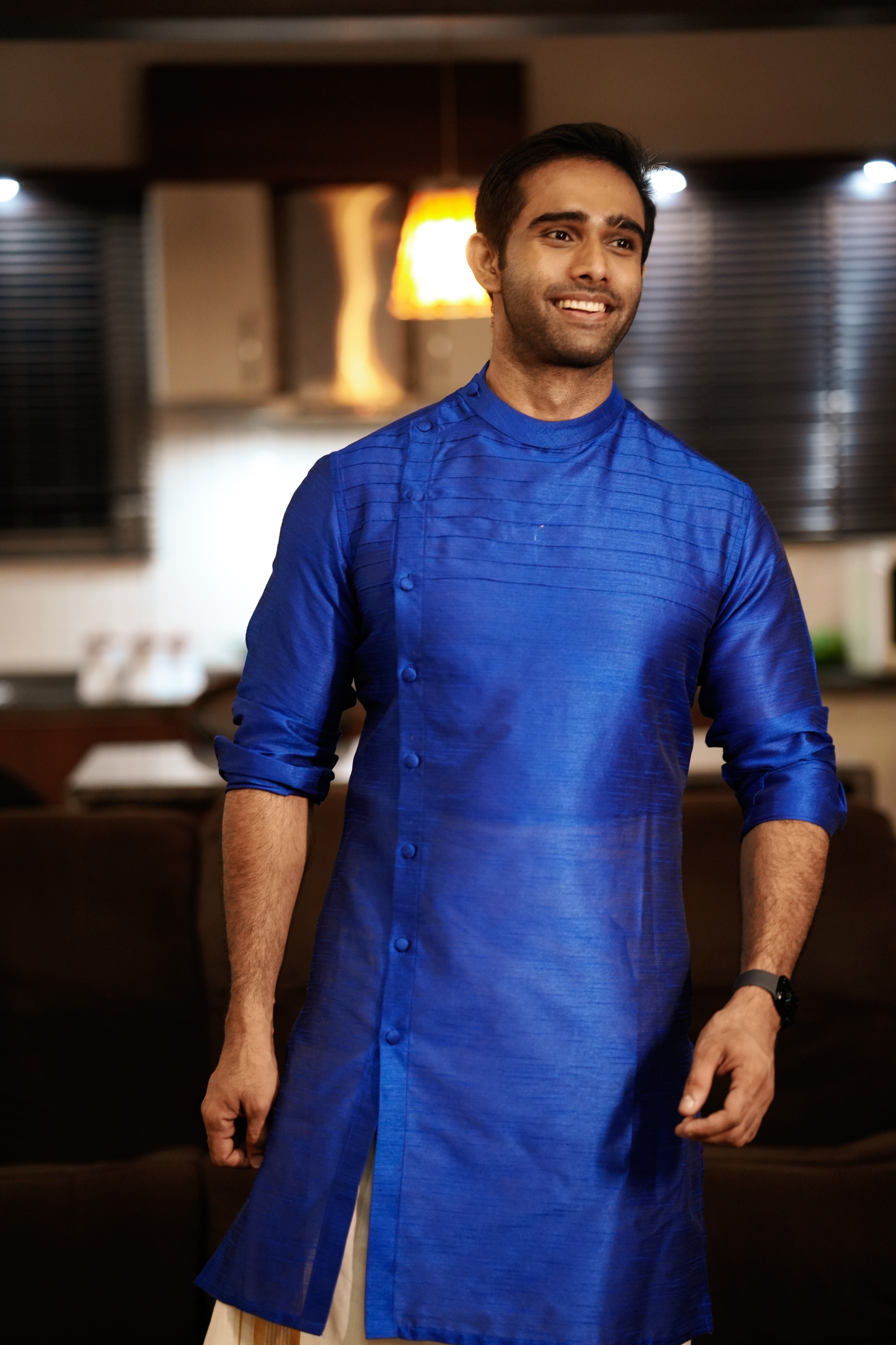 Cobalt Blue Horizontal Side Open Kurta (Only Kurta)
