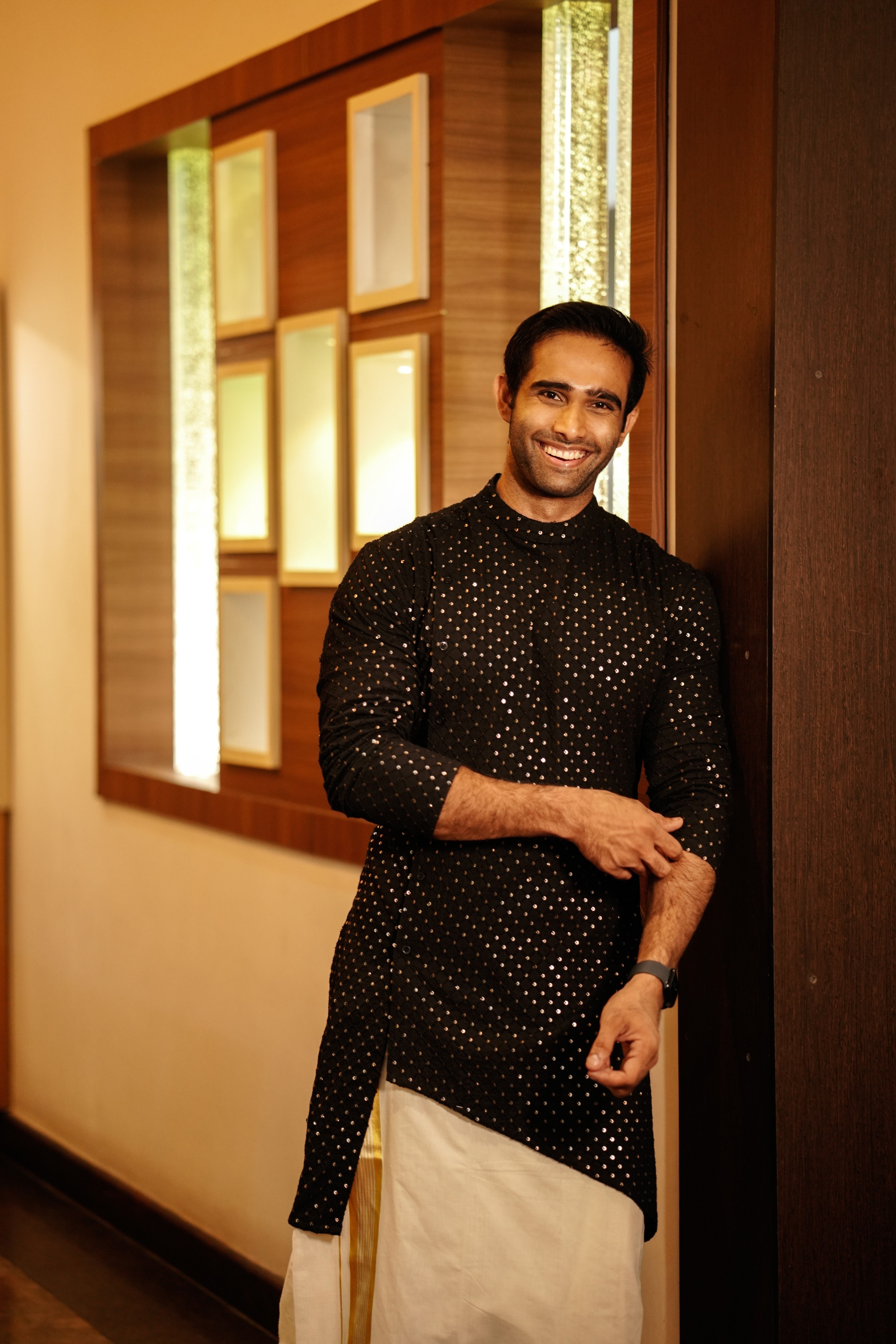 Jade Black Chikankari Kurta with Golden Sequence Detailing (Only Kurta)