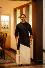 Jade Black Chikankari Kurta Set with Golden Sequence Detailing (Kurta + Kasavu Munde)