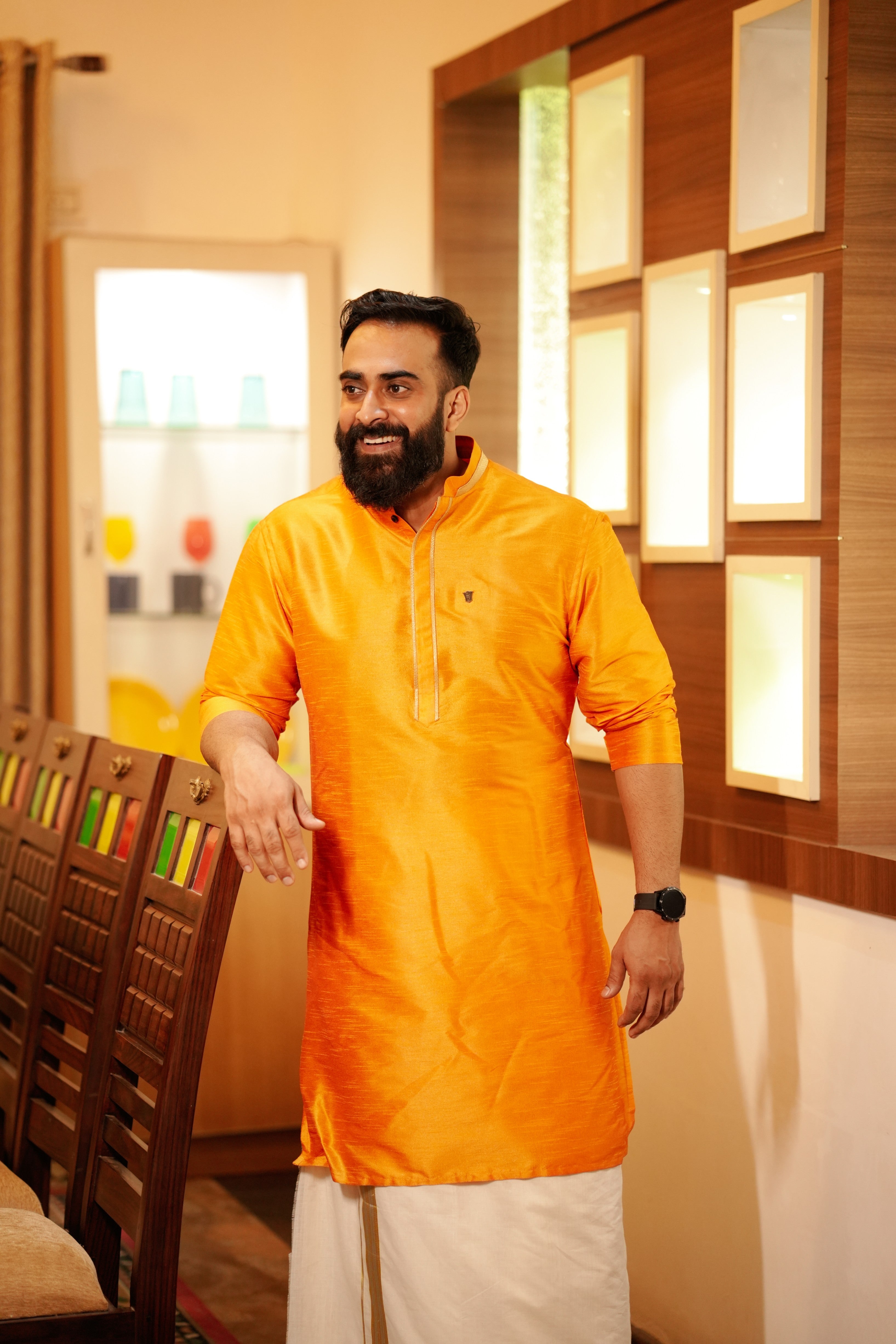 Tangerine Orange Kurta With Golden Zari Detailing (Only Kurta)