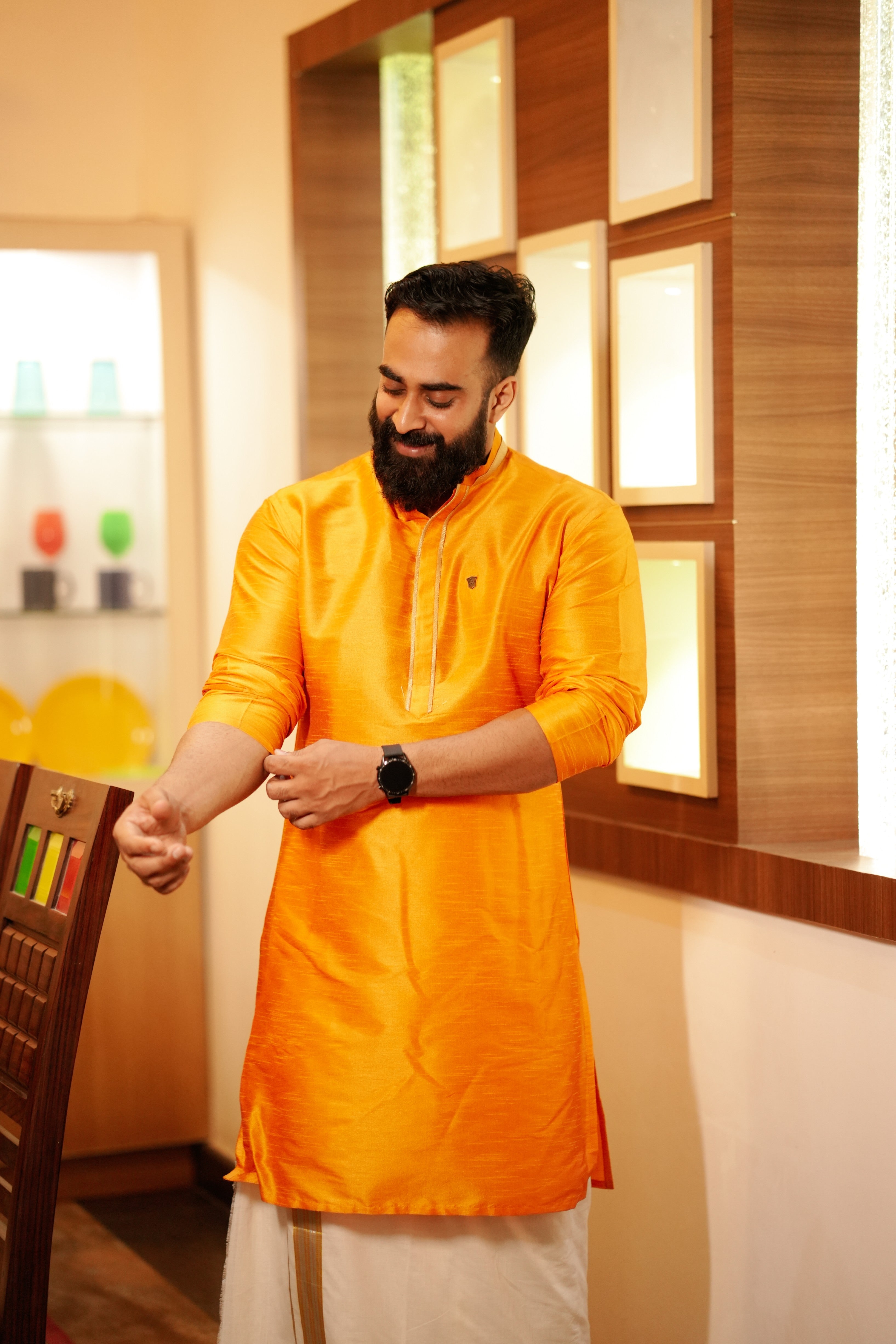 Tangerine Orange Kurta With Golden Zari Detailing (Only Kurta)