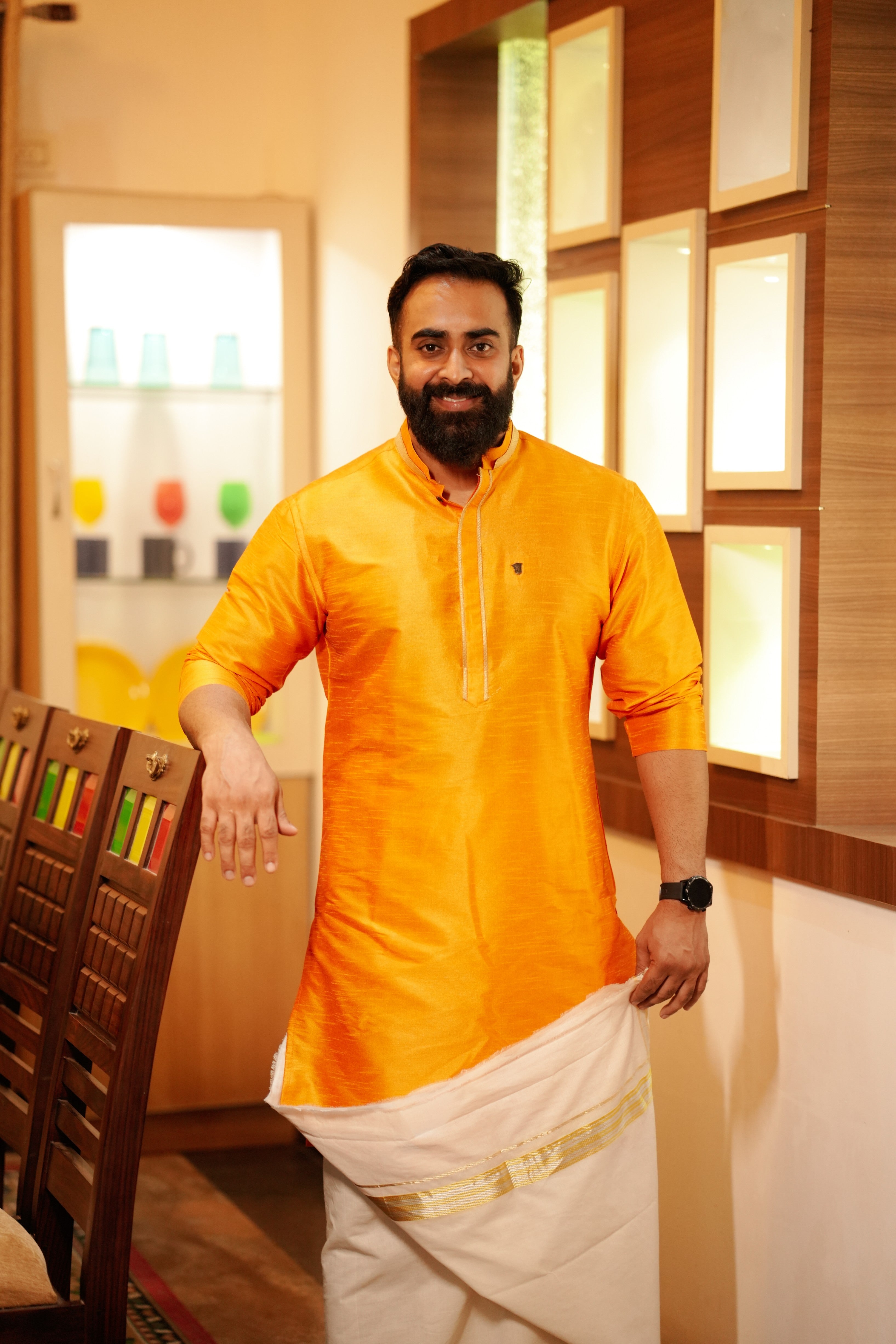 Tangerine Orange Kurta With Golden Zari Detailing (Only Kurta)