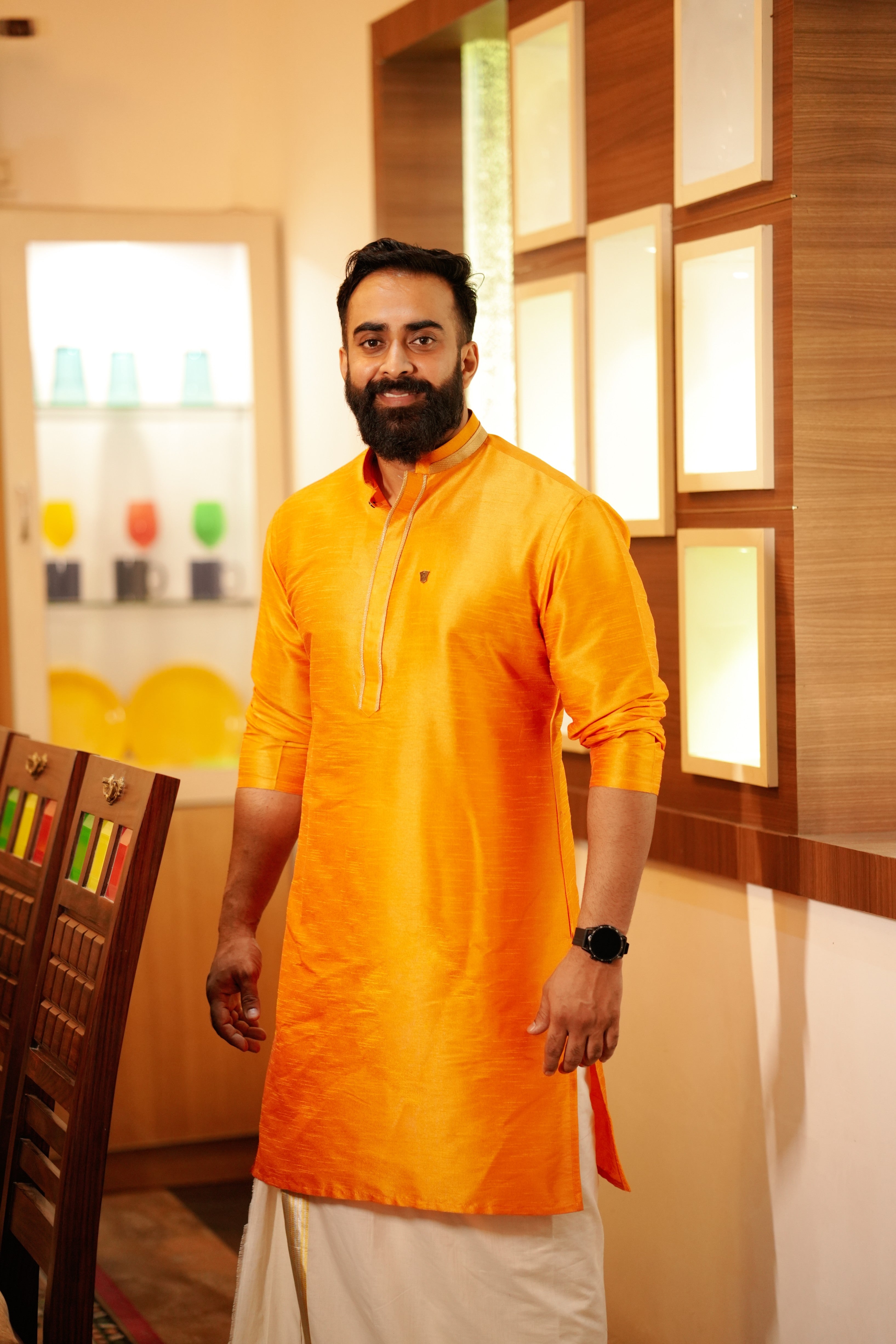 Tangerine Orange Kurta With Golden Zari Detailing (Only Kurta)