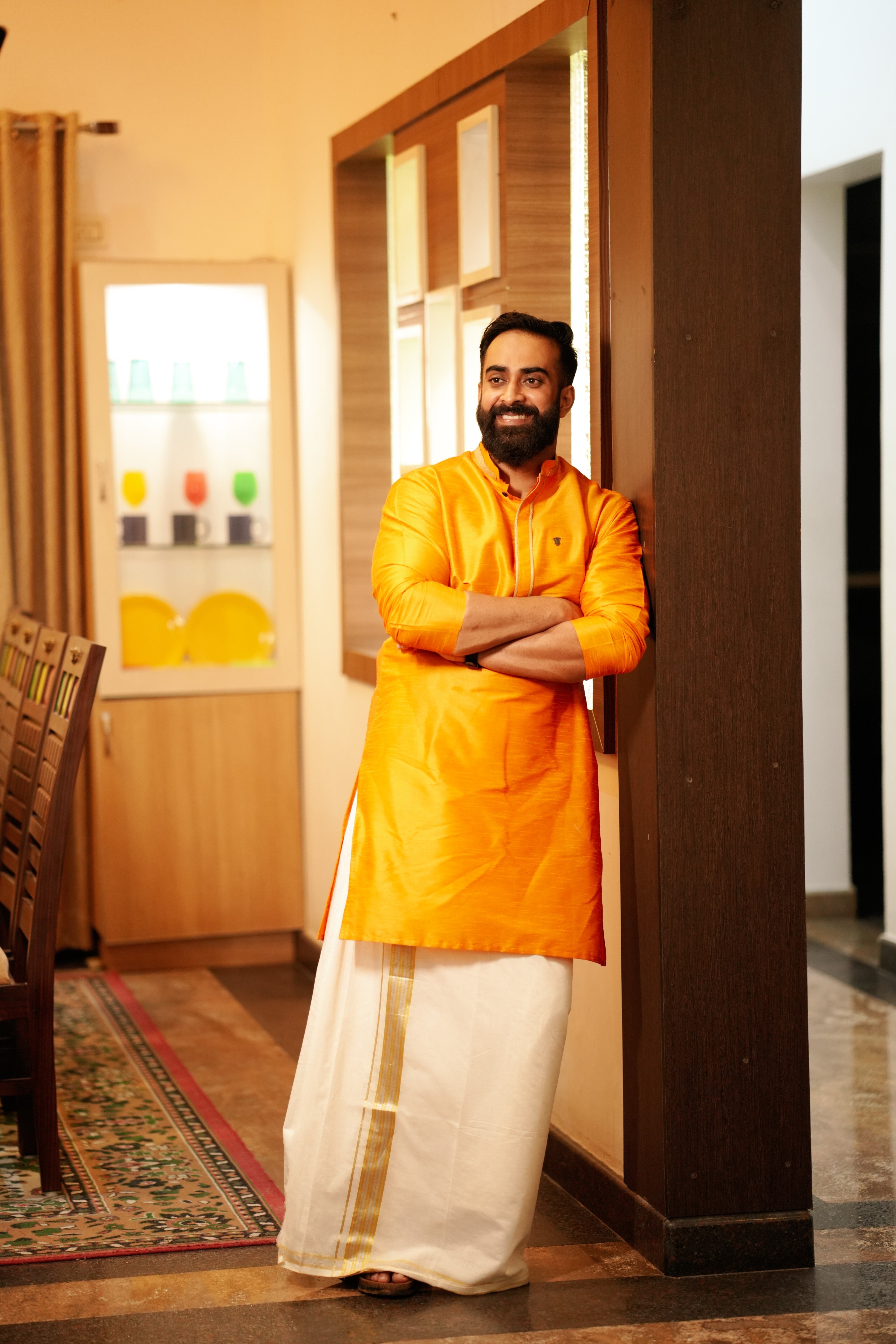 Tangerine Orange Kurta With Golden Zari Detailing (Only Kurta)