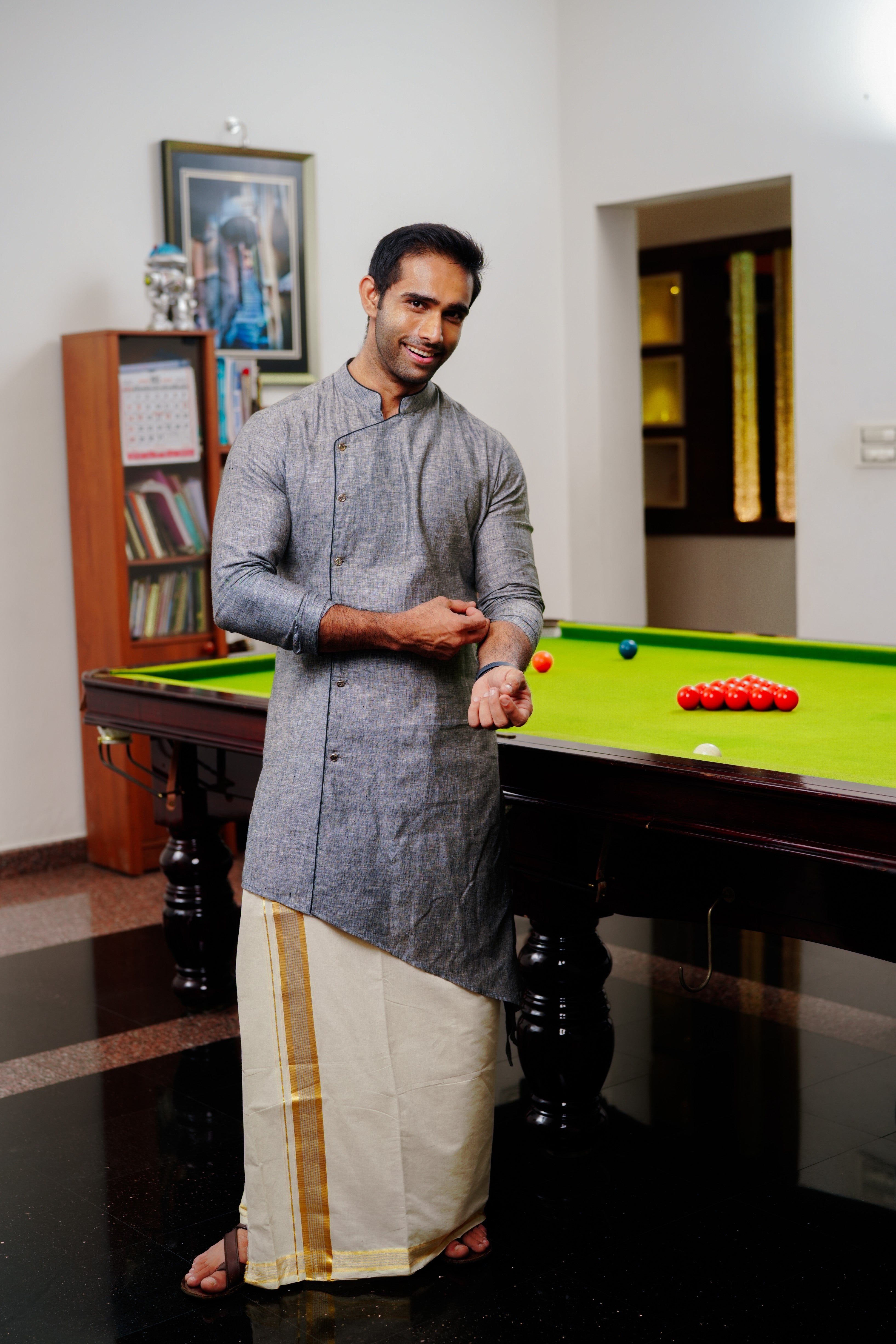 Steel Grey Irish Linen Asymmetrical Side Open Kurta  (Only Kurta)