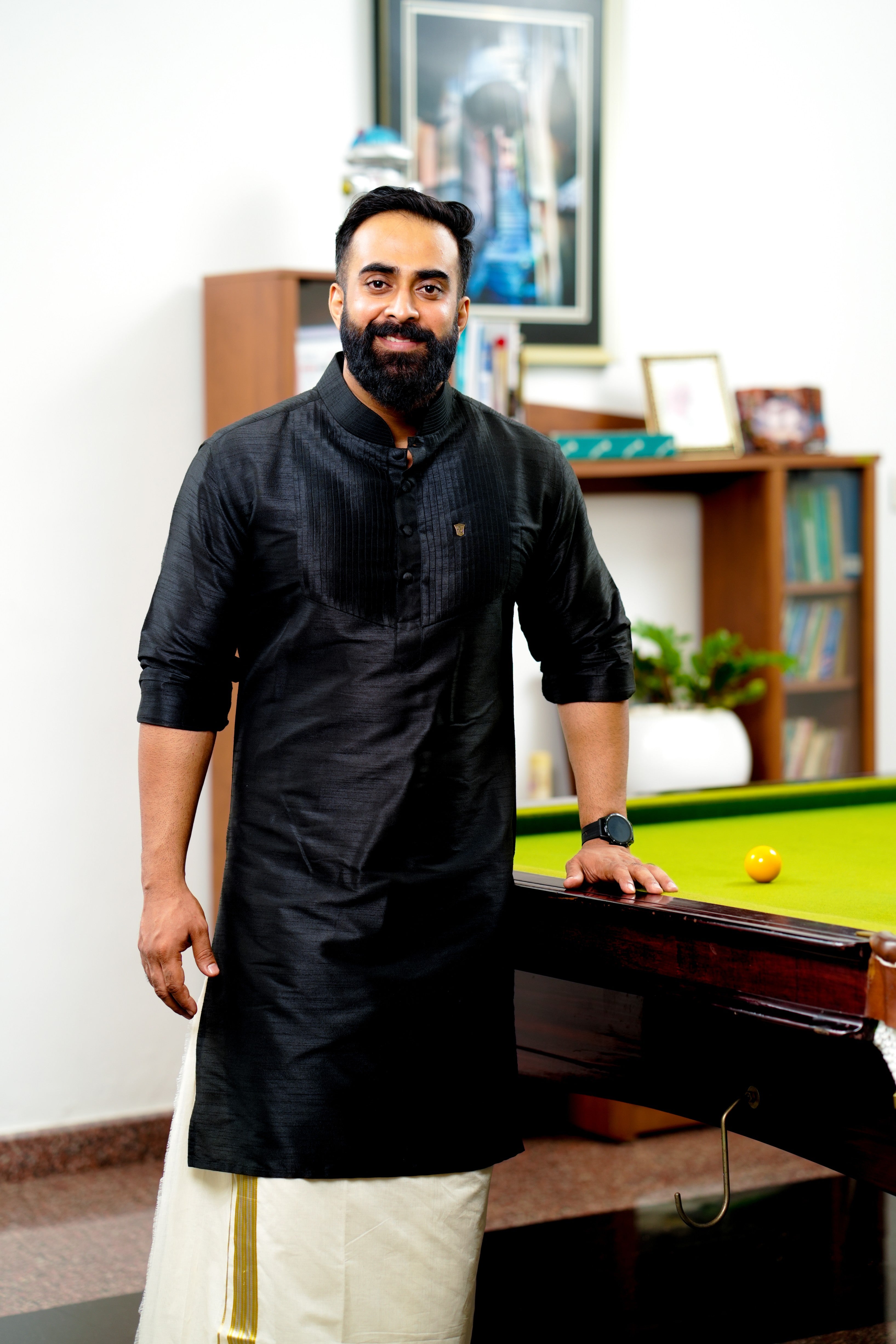 Onyx Black Vertical Pleated Kurta (Only Kurta)