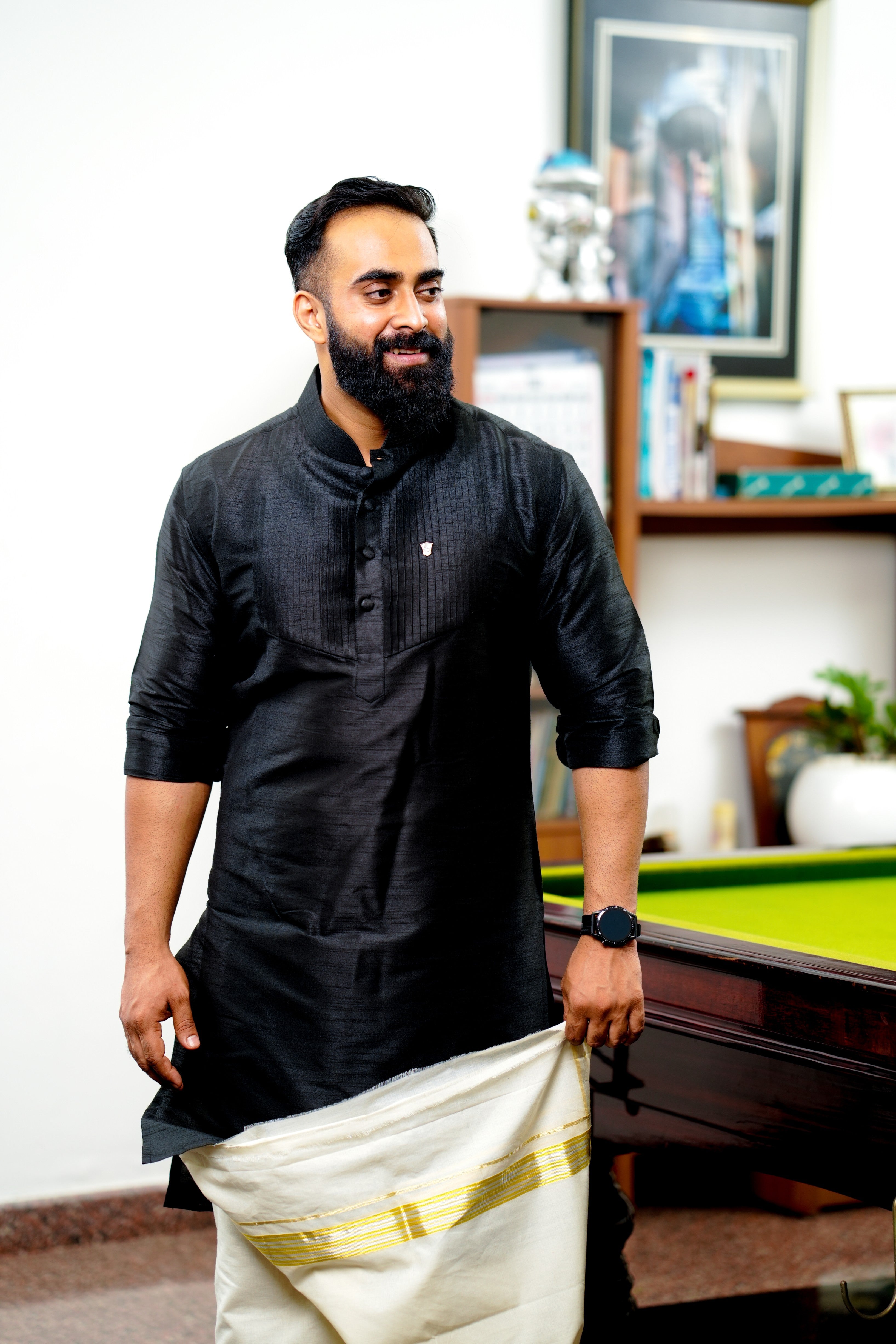Onyx Black Vertical Pleated Kurta (Only Kurta)